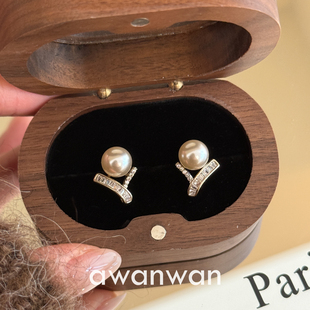 阿婉Wan 玫瑰晨露~复古气质高级感香槟玫瑰珍珠耳钉法式简约百搭