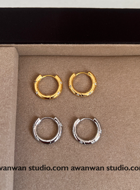 阿婉Wan 极简风时髦超闪锆石星芒圆环耳扣百搭个性耳圈双色耳环