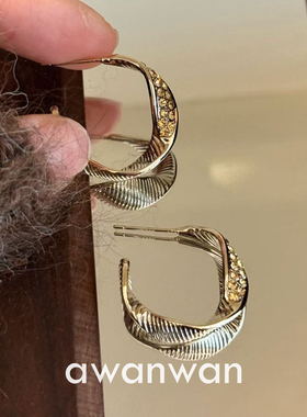 阿婉Wan柏林之秋~2025新款高级感微镶扭结金属耳圈高质感百搭耳环