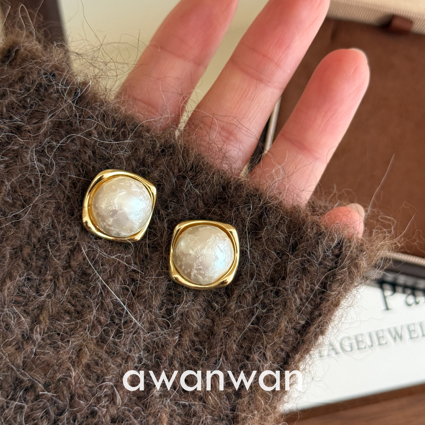 阿婉Wan 奶油棉花珠~法式复古高级感方形耳钉显脸瘦百搭气质耳饰,饰品/流行首饰/时尚饰品新,耳钉,淘宝优惠券,粉丝福利购,淘宝优惠卷