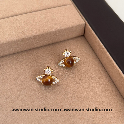 阿婉Wan 高级感虎眼石星球元素耳钉小众显贵气质百搭耳环耳饰