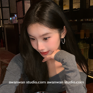 阿婉Wan 气质耳圈独特设计耳环 轻奢风碎银子圆圈耳饰女新款 时尚