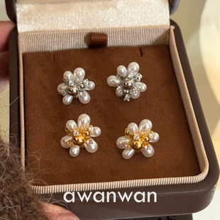 阿婉Wan珍珠花球2.0~轻奢独特设计感烟花珍珠秋冬气质耳钉时髦