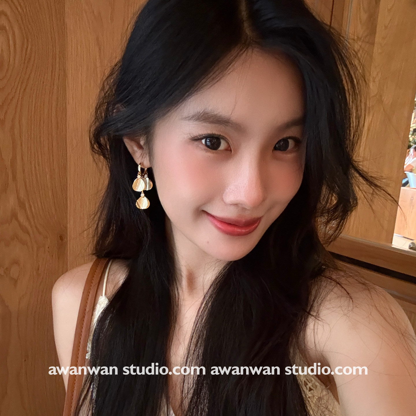 阿婉Wan 金色贝壳亮片流苏锆石耳环绝美时髦气质耳饰小众高级感