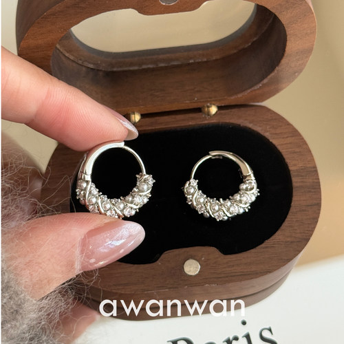 阿婉Wan 经典款！精致重工银色闪耀锆石耳圈气质简约百搭耳环耳饰