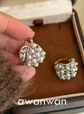 阿婉Wan 珍珠花篮~满镶珍珠提篮耳环高级感气质小香风时髦耳饰