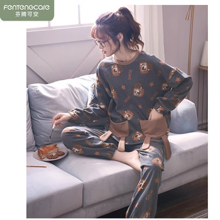 芬腾可安睡衣女春秋款纯棉长袖卡通可爱收口家居服春季套装可外穿