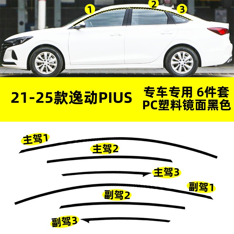 适用于21--25款长安逸动PIUS改装PC塑料上窗边框条钢琴黑车窗饰条