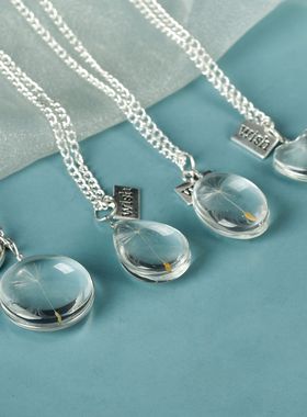 多色蒲公英项饰碎石方块紫粉水晶个性项链圆形吊坠