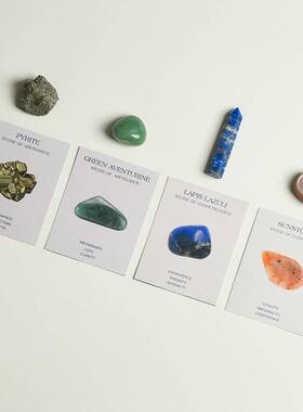 天然水晶柱chakela七彩水晶滚磨石瑜伽石卡片套装diy瑜伽石套装