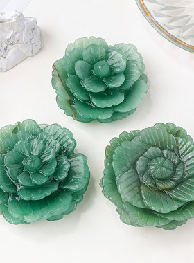 天然水晶东陵玉牡丹花雕刻件玉石打磨雕刻花朵摆件家居装饰工艺品