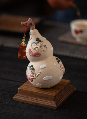 复古陶瓷飞天葫芦茶宠摆件招财