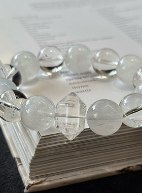 天然白萤石兔毛雪花白水晶手链