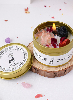 马口铁罐干花水晶原石香薰蜡烛家居装饰摆件伴手礼