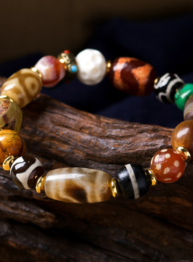 文玩天珠鹿角牦牛骨手链