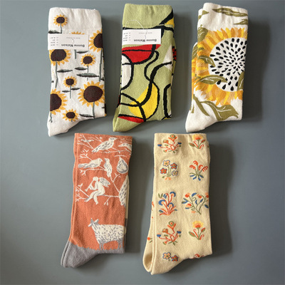 法国BonneMaison中筒油画袜