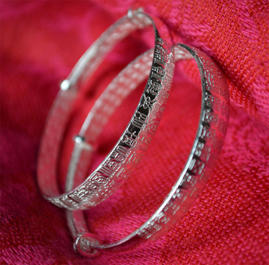 银饰 满月百天生日礼物 990纯银手镯 宝宝手镯一对 活口手镯 百福