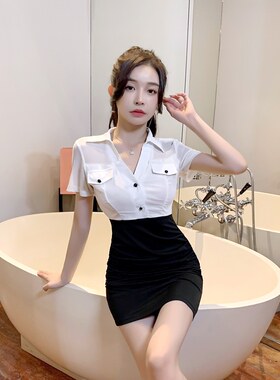 前台空姐装性感显瘦衬衣套装