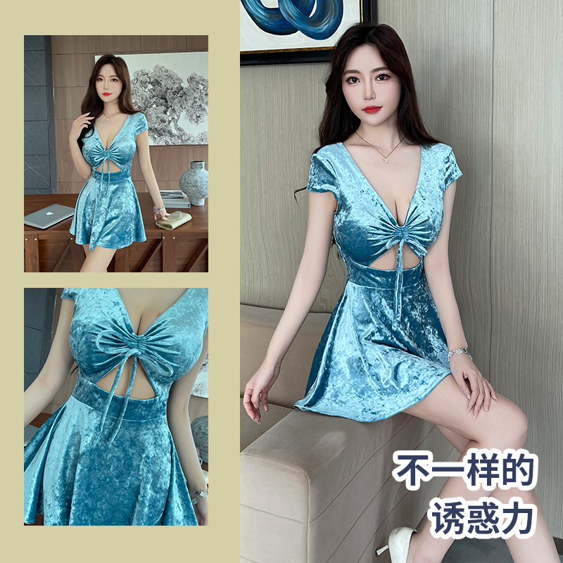 性感足浴足疗技师工作服夜场气质低胸显瘦连衣裙桑拿洗浴按摩工装