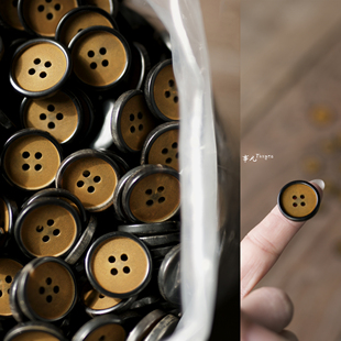 20mm辅料／1粒价 复古喷砂15 德国UNION KNOPF—天然牛角四孔纽扣