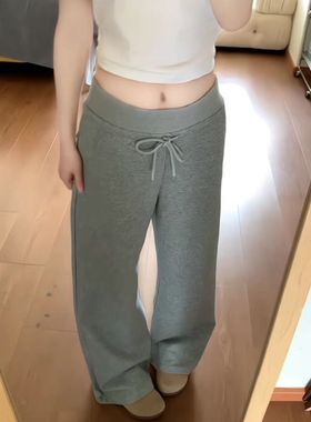 慵懒松弛感灰色高腰抽绳休闲直筒裤女2025春夏宽松显瘦阔腿运动裤