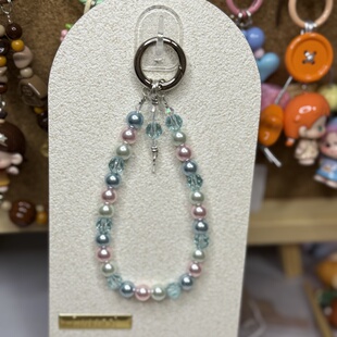 国华珍珠纯素链带羊角钉可挂萌粒diy玻璃珍珠百搭款式多色拼色