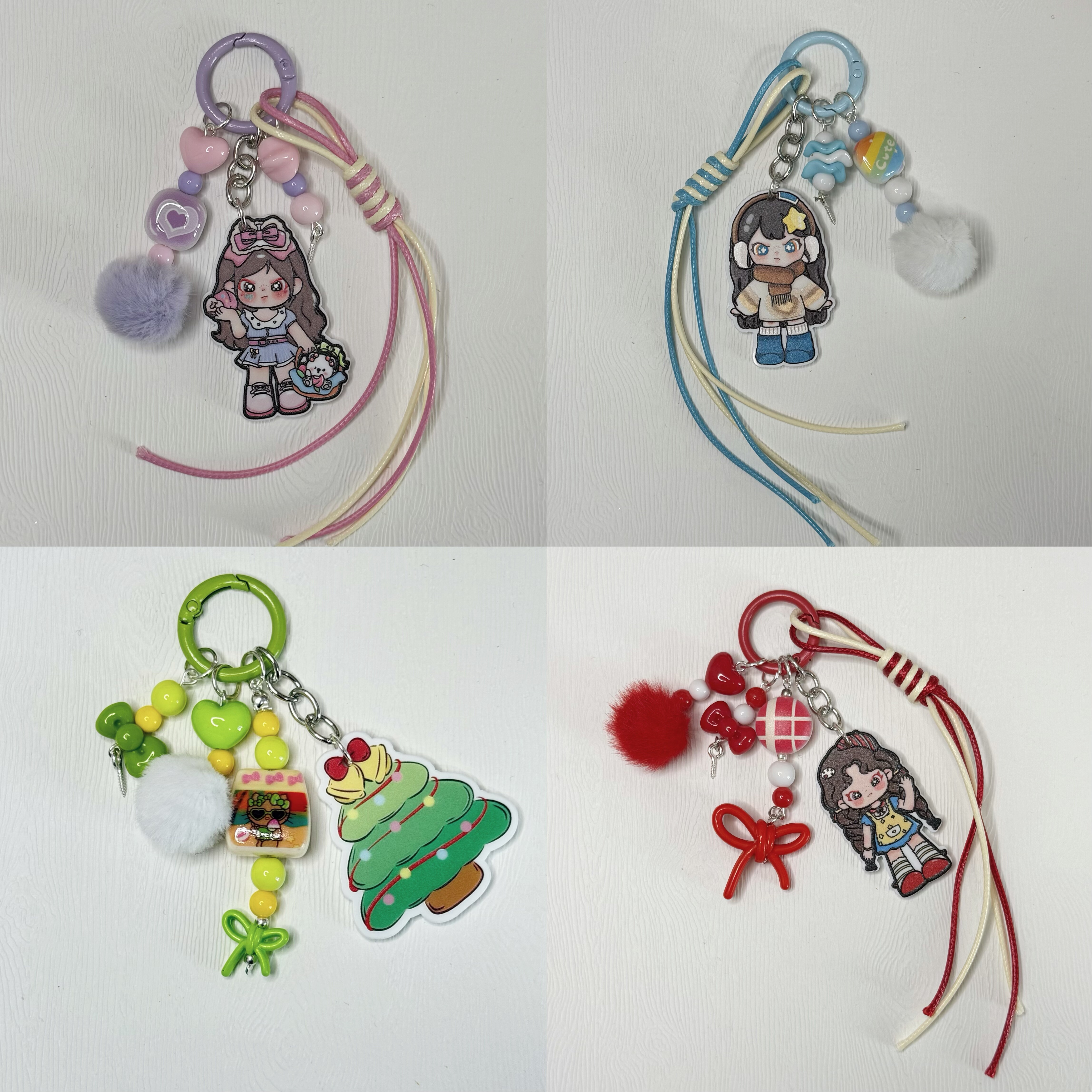 亚克力手机链钥匙扣diy带羊角钉牌牌编绳可挂萌粒粉紫蓝粉色黑色