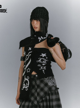 YUKAHOUSE 原创美式不规则背心亚文化抹胸一字肩上衣外穿围巾女秋