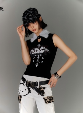YUKAHOUSE 原创美式y2k毛毛背心紧身亚文化无袖上衣辣妹设计春夏