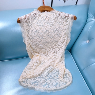 性感网纱小衫 高端定制蕾丝打底背心精致女人味小立领无袖 内搭修身