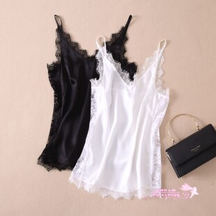 100%桑蚕丝气质真丝吊带背心女内搭性感v领打底衫 露肩美背夏 法式