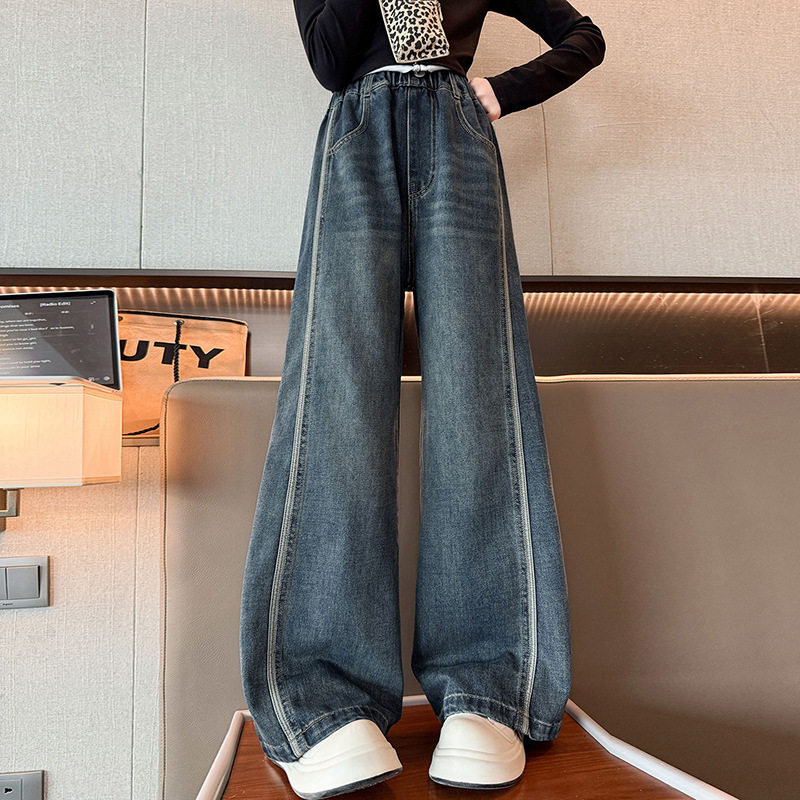 女童裤子春秋外穿2026新款中大童直筒阔腿长裤春季儿童休闲牛仔裤