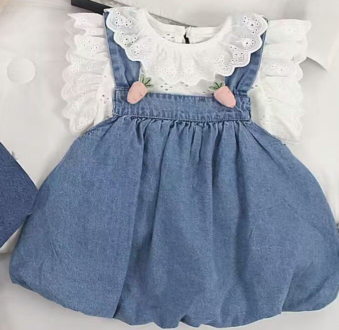 女童夏季牛仔背带裙2026新款洋气短袖儿童连衣裙宝宝短袖裙子套装