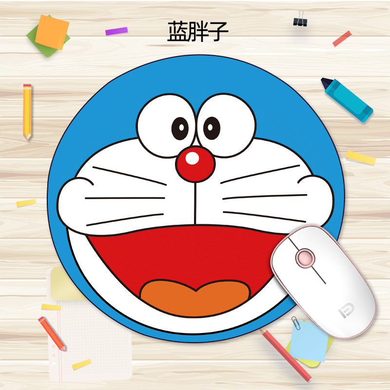 小鼠标垫圆形蓝胖子迷你办公软垫便携带可爱动漫护腕防滑简约ins