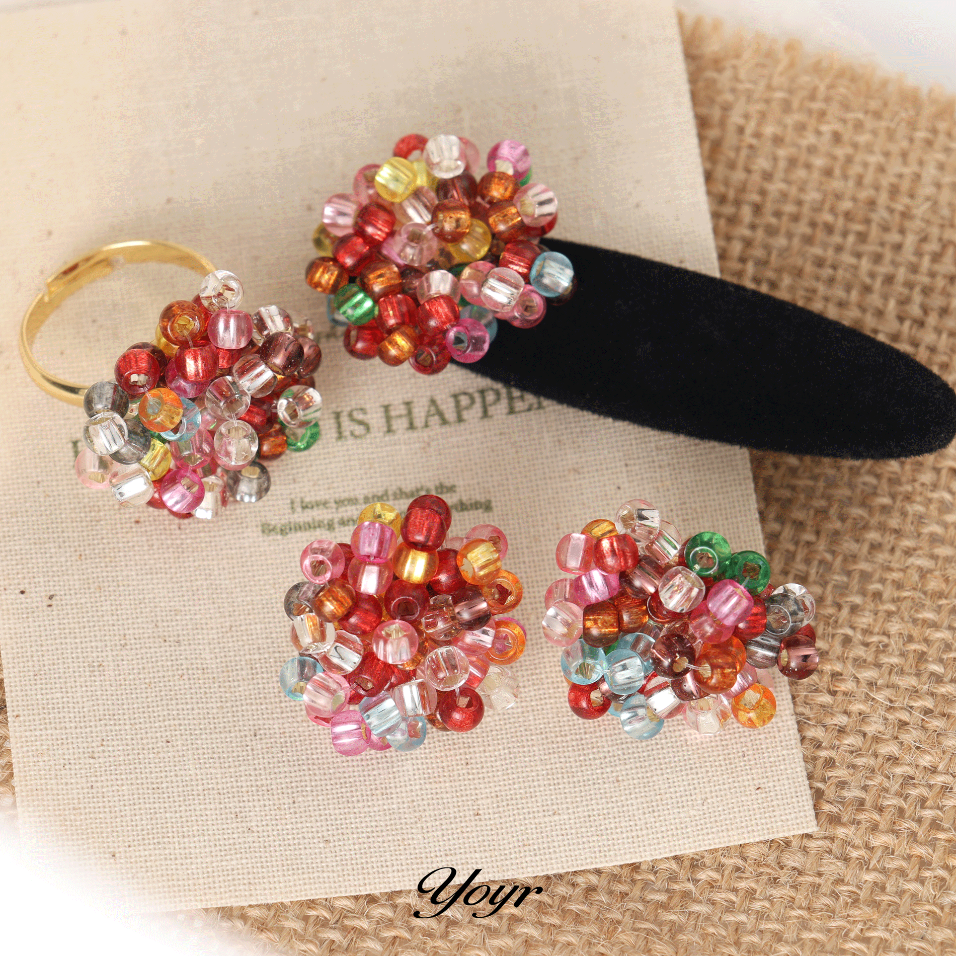 yoyr饰品 锦上添花耳钉喜庆新年戒指发夹套组洋气彩色串珠耳环,饰品/流行首饰/时尚饰品新,组合套装,淘宝优惠券,粉丝福利购,淘宝优惠卷