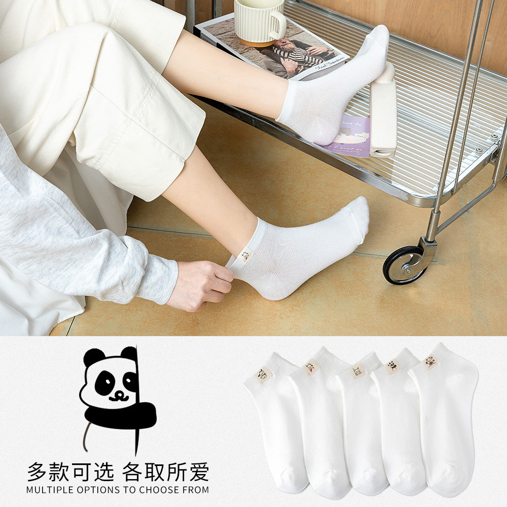 小熊布标袜子女夏季可爱船袜ins潮百搭薄款短口不掉后跟吸汗透气
