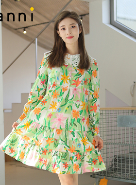 tanni甜美宽松显瘦淑女温柔气质娃娃领连衣裙TL11DR155A