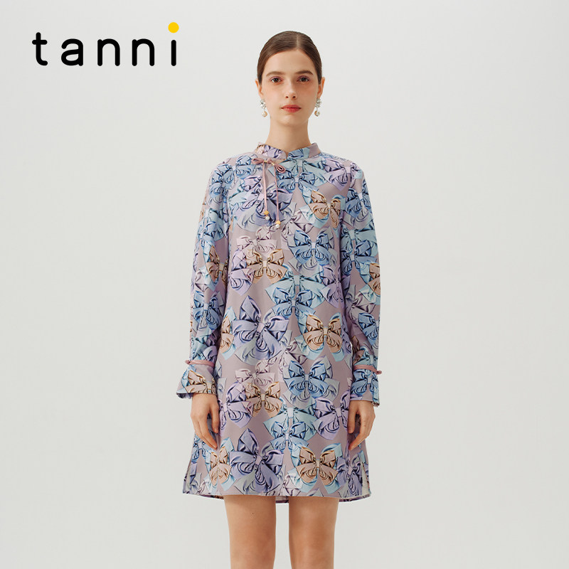 tanni印花新中式改良旗袍连衣裙