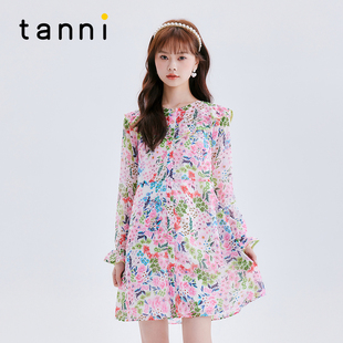 tanni商场同款 连衣裙TL11DR103A 花卉印花圆领气质百搭淑女H版