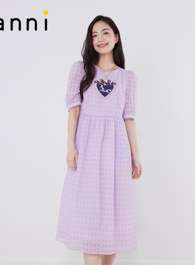 tanni明星同款夏新款温柔百搭紫色X形长款连衣裙TM11DR041B