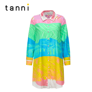 tanni新款通勤百搭华丽休闲衬衫连衣裙女TM31DR001B