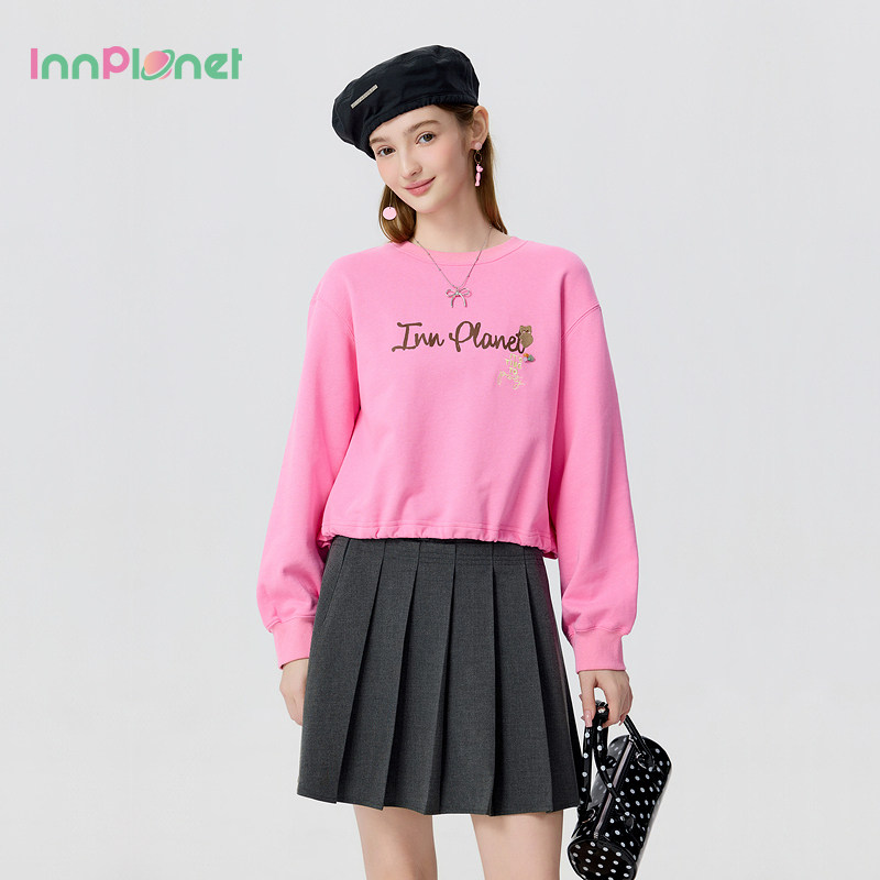 innplanet26春夏新款千禧运动风粉色纯棉短款卫衣上衣PP11HO014A