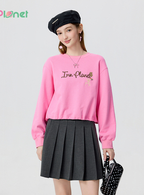 innplanet26春夏新款千禧运动风粉色纯棉短款卫衣上衣PP11HO014A