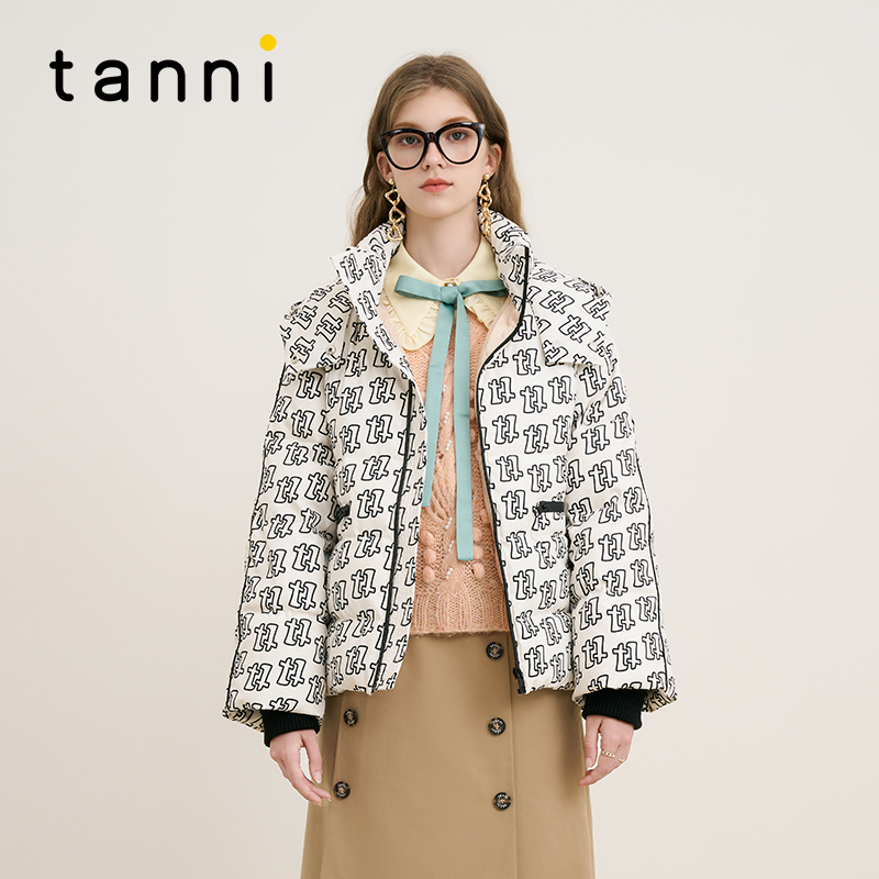 tanni保暖廓形logo短款羽绒服
