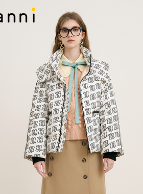 tanni新款保暖廓形直筒logo印花短款羽绒服女TM31DJ033A