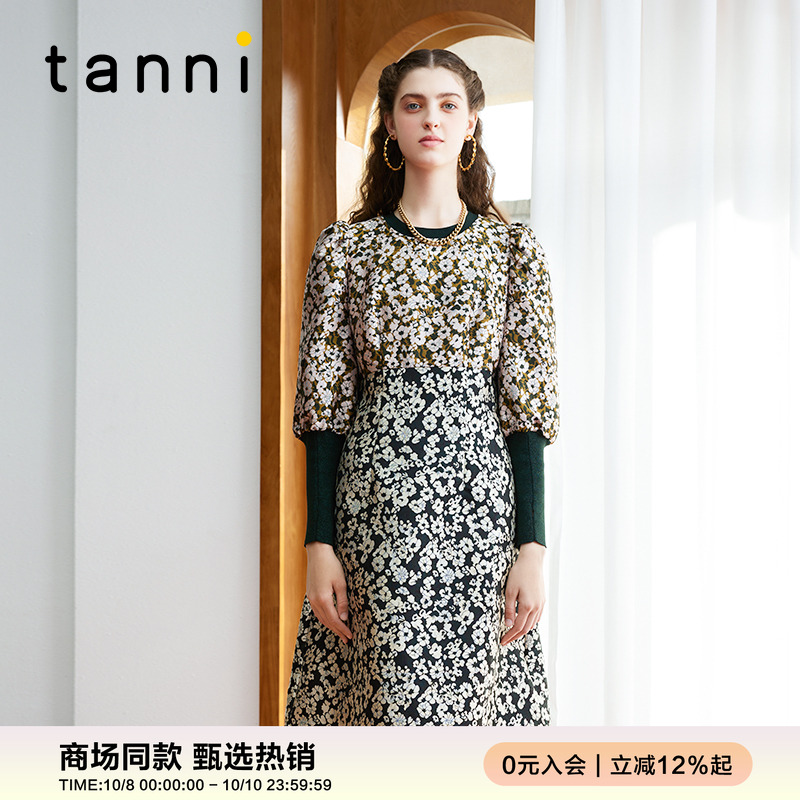 tanni优雅复古宫廷风撞色连衣裙
