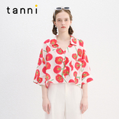 设计感番茄女孩衬衫 tanni新款 休闲度假风落肩插肩袖 TN11SH029A