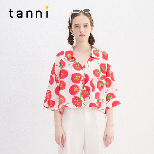 tanni度假风插肩袖番茄女孩衬衫