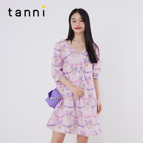 tanni甜美法式轻薄中长款连衣裙