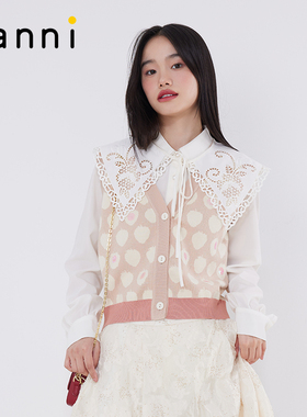 tanni新款波点草莓甜美百搭短款提花针织背心马甲TM11KN031A